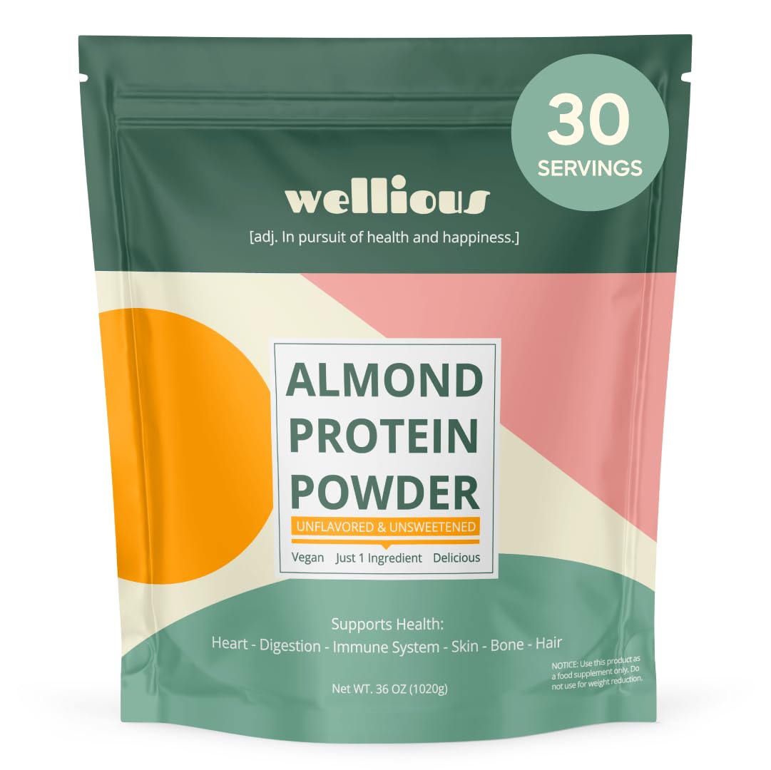 wellious Almond Vegan Protein Powder, Vanilla, 18g Protein, Soy-Free