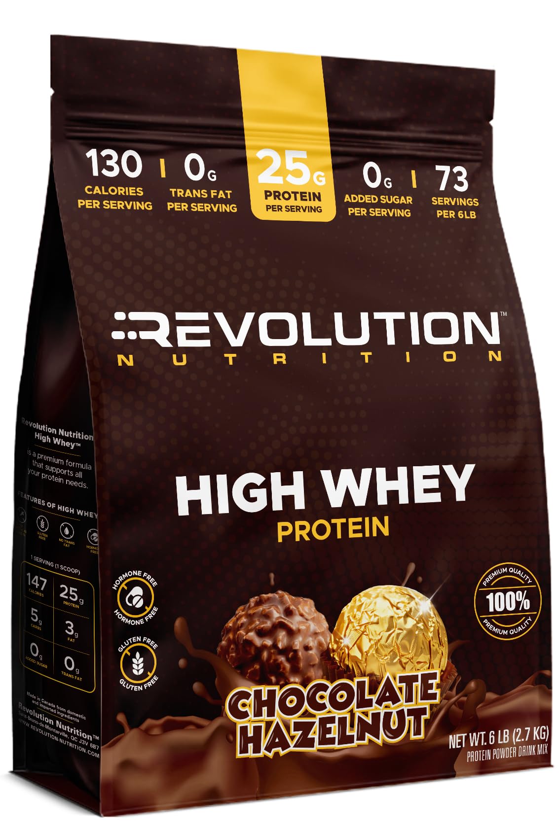 Revolution Nutrition, High Whey, Protein Powder 2LB, Whey Isolate, Gluten Free, Lean Muscle Mass for Men & Women, 25g of Protein Per Scoop, 908 g, 24 Servings (Caramel Iced Cappuccino, 2 Pound)