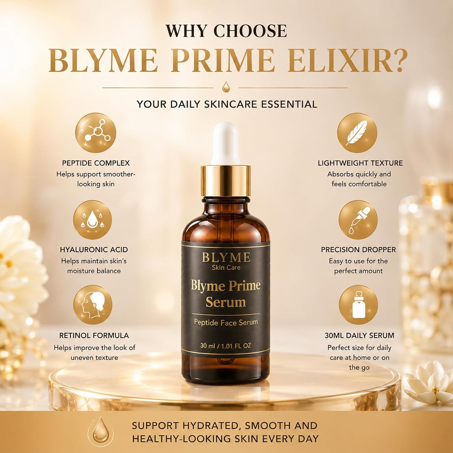 BLYME Prime Elixir, Peptide Face Serum with Hyaluronic Acid & Retinol, Hydrating Skincare for Smoother, Firmer-Looking Skin, Helps Improve the Look of Fine Lines & Uneven Texture, 30ml （11）