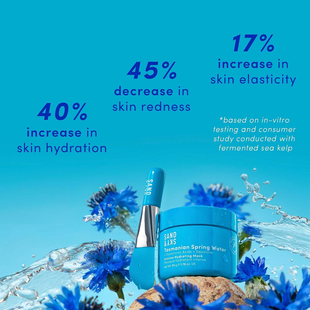 Sand & Sky Face Mask Hydrating Skincare with Hyaluronic Acid - Tasmanian Spring Water Intense Hydration Facial Mask, Skin Barrier Repair, Soothes Redness, Anti Aging Sleeping Mask, Australian Beauty