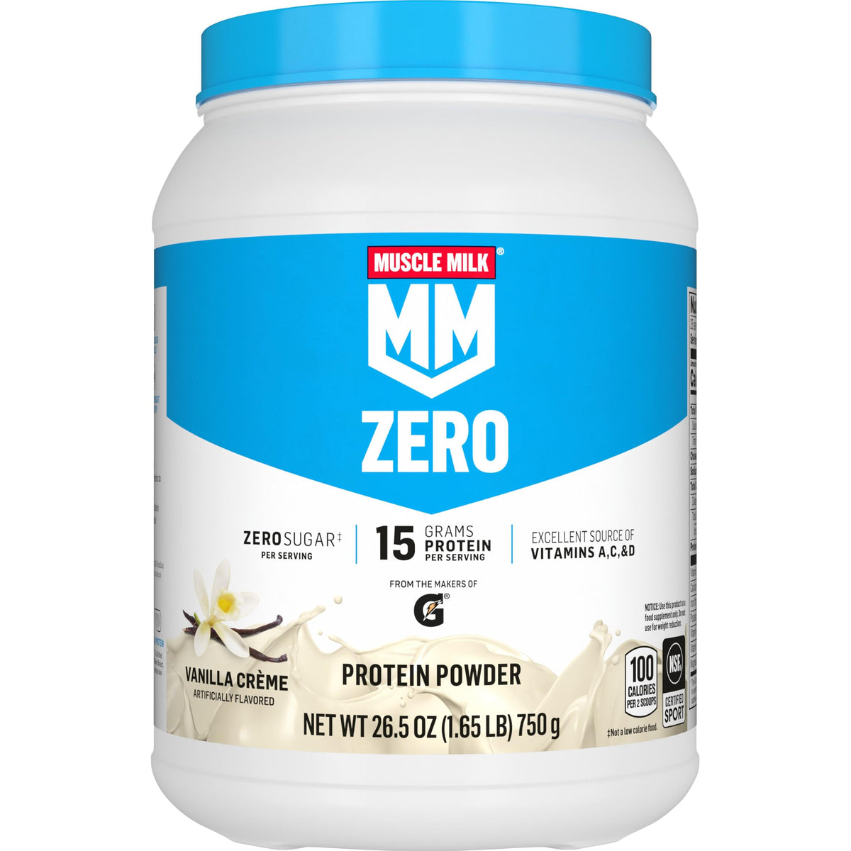 Muscle Milk ZERO, 100 Calorie Protein Powder, Chocolate, 15g Protein, 1.65 Pound, 25 Servings