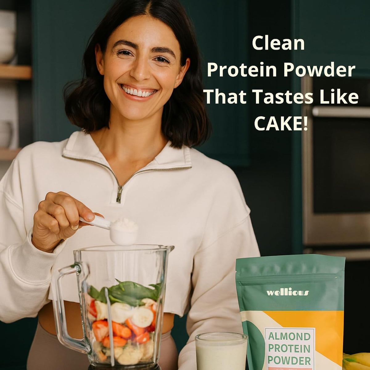 wellious Almond Vegan Protein Powder, Vanilla, 18g Protein, Soy-Free