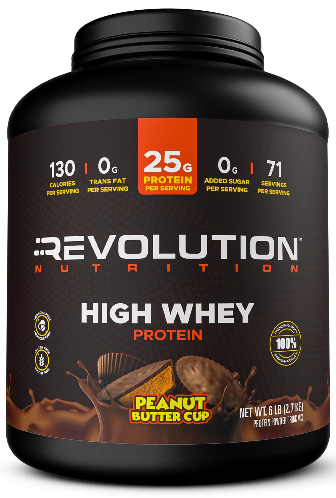 Revolution Nutrition, High Whey, Protein Powder 2LB, Whey Isolate, Gluten Free, Lean Muscle Mass for Men & Women, 25g of Protein Per Scoop, 908 g, 24 Servings (Caramel Iced Cappuccino, 2 Pound)