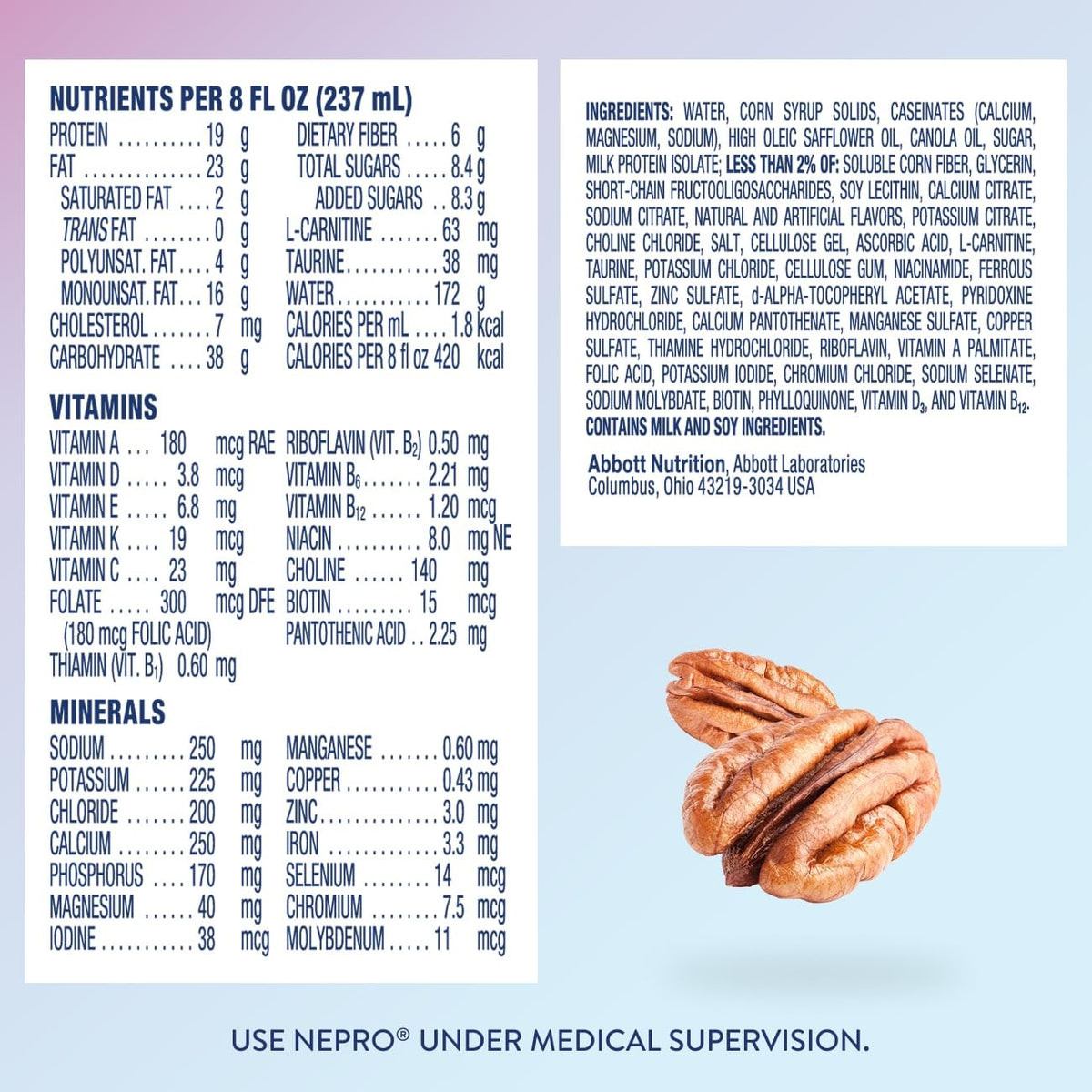 Nepro Nutrition Shake for People on Dialysis,19g Protein,420 Calories,Mixed Berry,8 fl oz,(Pack of 48)