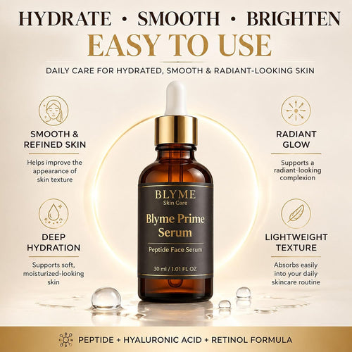 BLYME Prime Elixir, Peptide Face Serum with Hyaluronic Acid & Retinol, Hydrating Skincare for Smoother, Firmer-Looking Skin, Helps Improve the Look of Fine Lines & Uneven Texture, 30ml （11）