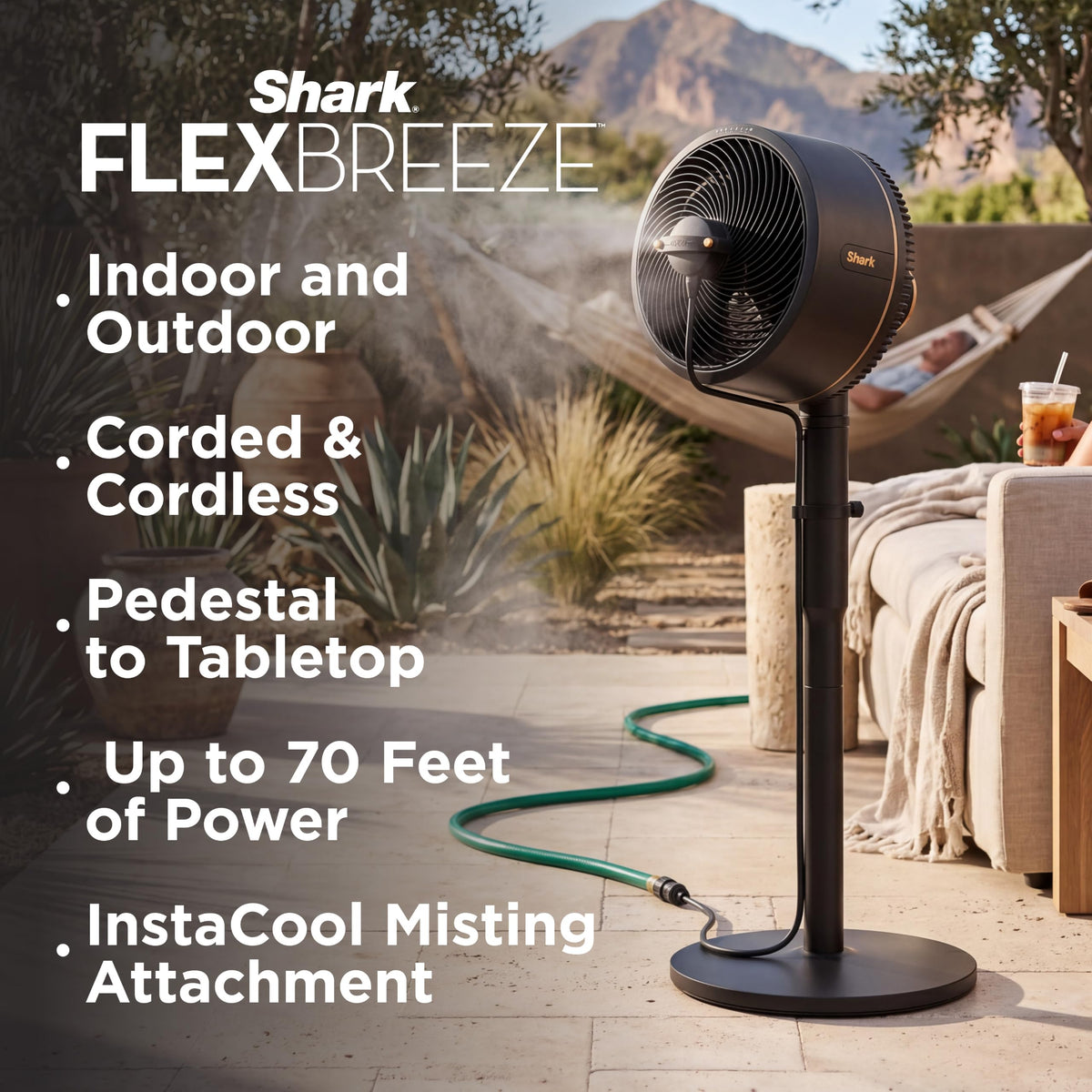Shark FlexBreeze Pro Mist 2-in-1 Fan with Integrated Mist, Blush, FA300PK2