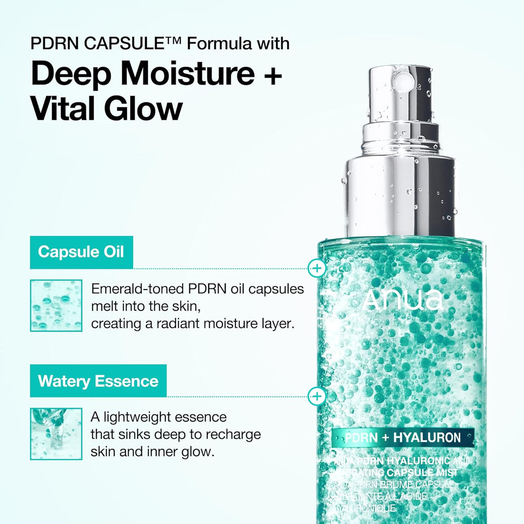 Anua PDRN Collagen Glow Facial Serum Spray, Hydrating Face Mist, Hyaluronic Acid, dewy glass finish, All Skin Types, Instant Plumping Hydration, Firming Care, Korean Skincare, 3.38 fl oz
