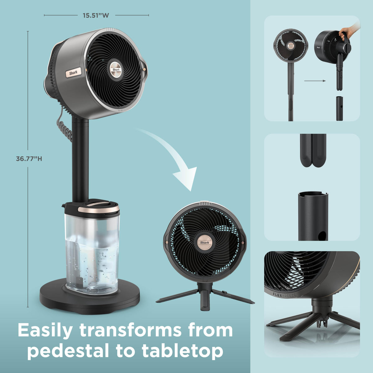 Shark FlexBreeze Pro Mist 2-in-1 Fan with Integrated Mist, Blush, FA300PK2