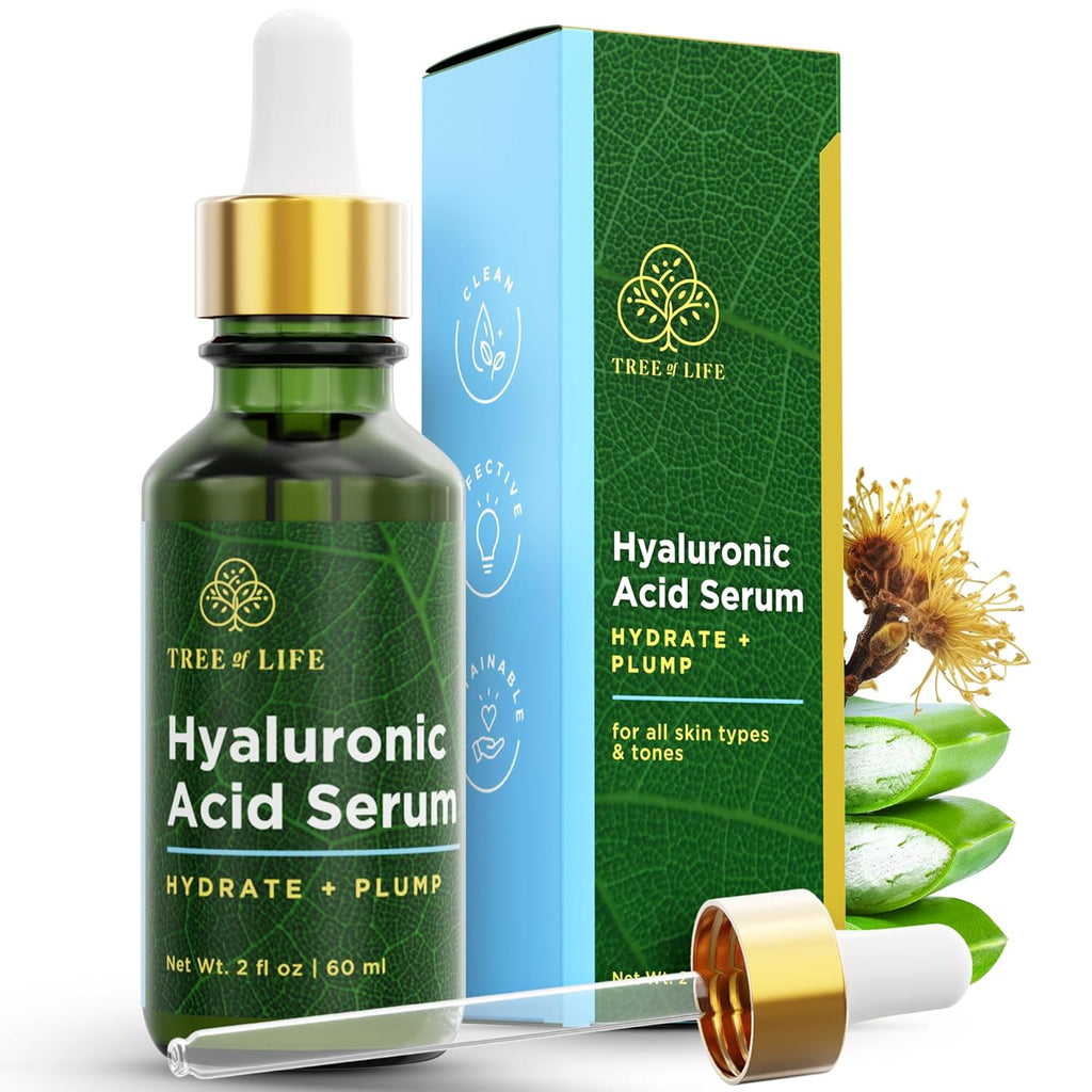 Tree of Life Hyaluronic Acid Serum For Face - Deep Hydration for Dry, Dehydrated, & Sensitive Skin - Dermatologist Tested - Moisturizing Treatment for Smooth Skin, 2 Fl Oz