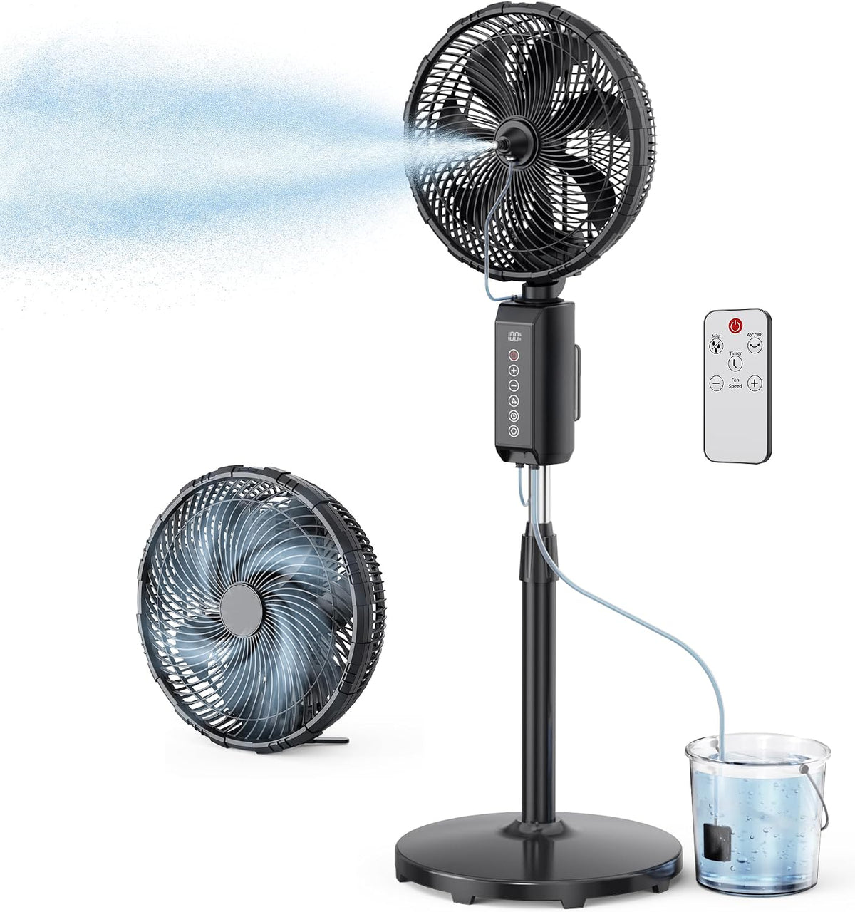 ATEngeus Outdoor Misting Fan 20000mAh Up to 21H Running Time, 12-Inch outdoor Oscillating Fan for Patios, 2 In 1 Pedestal & Tabletop Cooling Fan with Mister, Corded & Cordless, 7 Speeds, Remote, Timer
