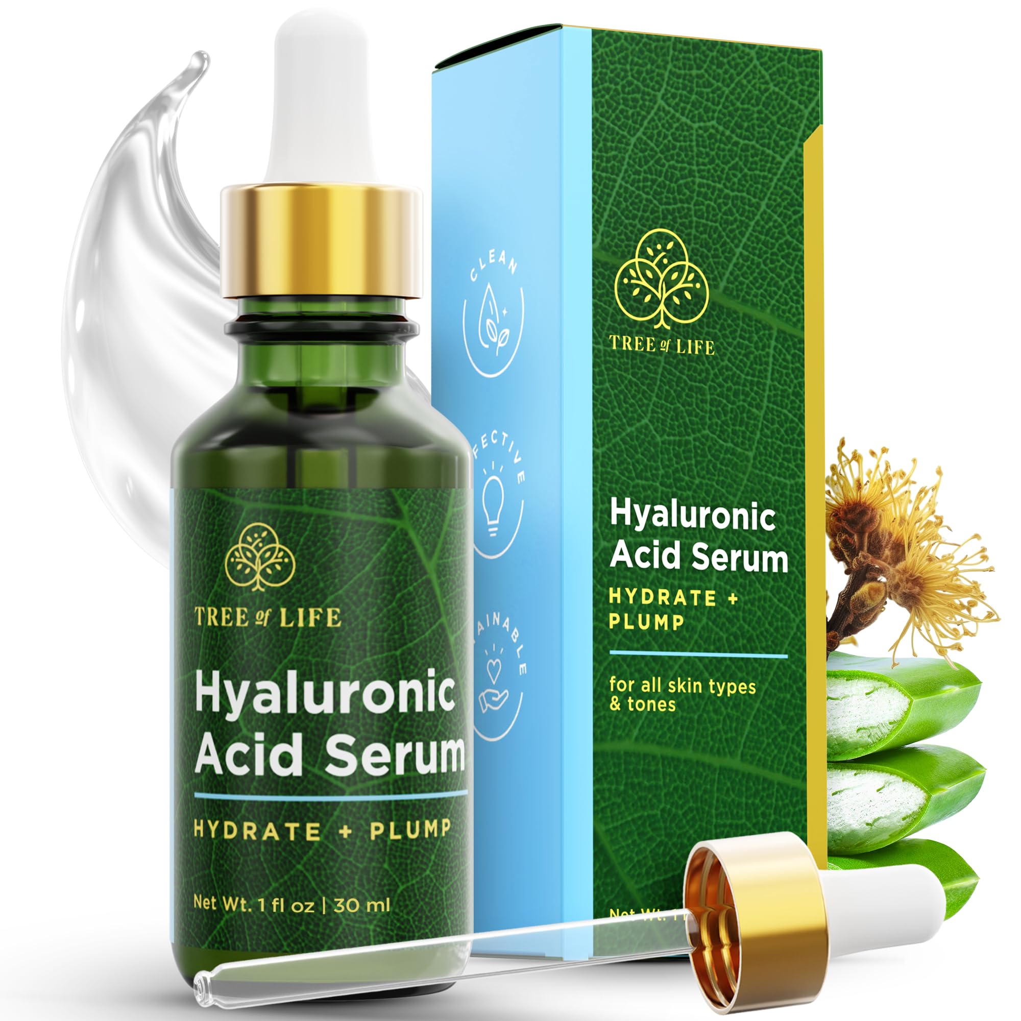 Tree of Life Hyaluronic Acid Serum For Face - Deep Hydration for Dry, Dehydrated, & Sensitive Skin - Dermatologist Tested - Moisturizing Treatment for Smooth Skin, 2 Fl Oz