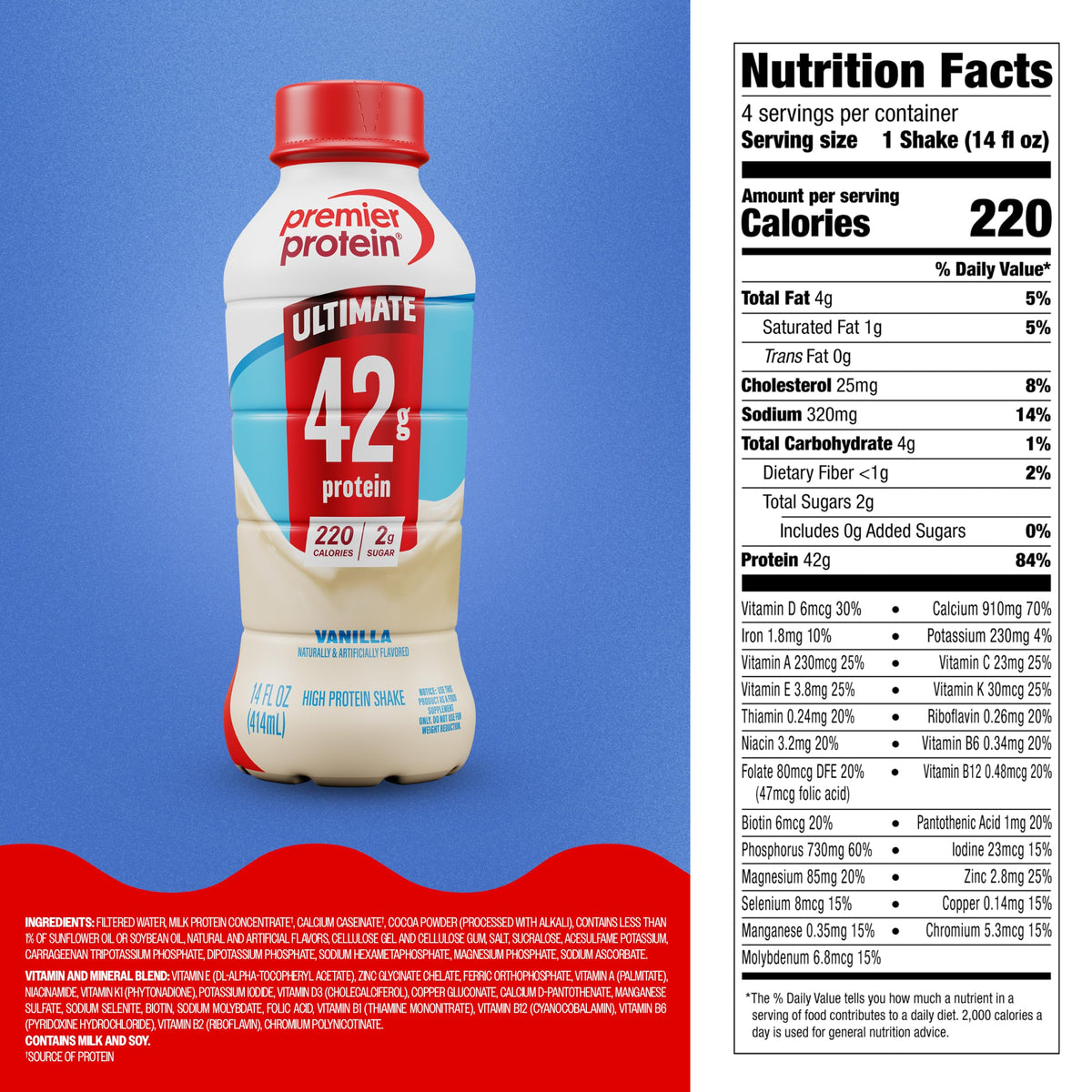 Premier Protein ULTIMATE 42g High Protein Shake, Chocolate, 12 Pack